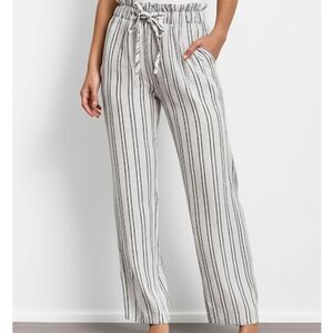 NEW Thread & Supply White & Navy Micro Stripe Linen Blend Paperbag Tie Pants XS